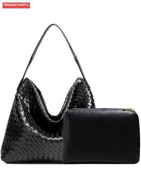 Woven Hobo Tote Vegan Leather Handbag Satchel Shoulder Crossbody Purse with